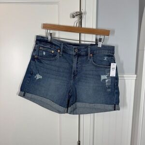 Gap Denim 5" Shorts Womens 12/31 Medium Indigo Blue New Distressed Mid Rise